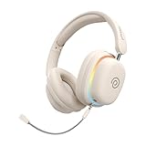 pTron Studio Xtreme, 70hrs Playtime, 40ms Low-Latency, Wireless Over Ear Headphones w/Detachable Mic & TruTalk ENC Calls, 40mm Drivers, RGB Lights, BT5.4, Dual Device Pairing & Type-C Charging (Beige)