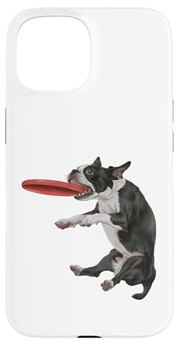 Boston Terrier Dog Fetch Frisbee fängt Hundeliebhaber Hülle für iPhone 15 Boston Terrier Dog Fetch Frisbee fängt Hundeliebhaber Hülle für iPhone 15