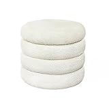 allamazing Storage Ottoman, Round Ottoman with Storage, Vanity Stool Foot Rest with Removable Lid, Round Boucle Upholstered for Living Room Pouf Footstool