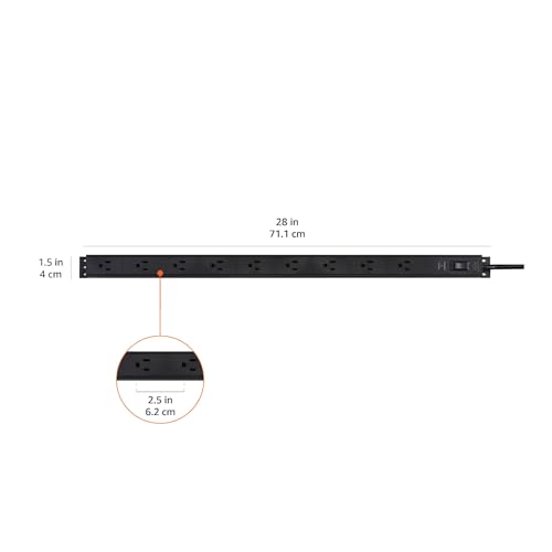 Image of Amazon Basics Surge Protector Power Strip, 9-Outlet, Heavy Duty, Metal, 600 Joules, 6ft Extension Cord, Mountable, Wide Spaced, Black