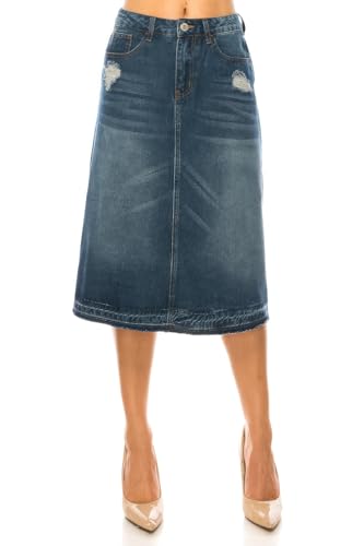 Fashion2Love Women's Juniors/Plus Size Calf - Length Stretch Denim Skirt (79144)