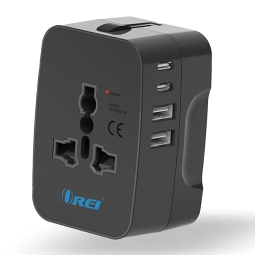 Orei 5 in 1 Universal Travel Adapter with Type C - International Travel Adapter - 2X USB-A and 2X USB-C (3.4A) - Universal Socket for USA, UK, Europe & More – CE, FCC Certified - 3 Year Warranty
