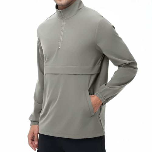 Image of EDITCOZY Men's Lightweight Quarter Zip Pullover Casual Windbreaker for Running Golf Jackets with 3 Pockets