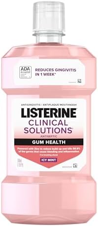 Listerine Clinical Solutions Mouthwash Gum Health Antiseptic, Antigingivitis and Antiplaque Oral Rinse Helps Prevent Buildup and Immediately Kills Germs for Healthier Gums, ICY Mint, 500 mL