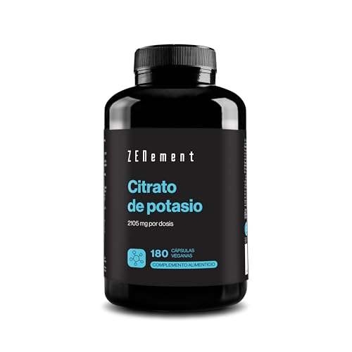 Citrato de Potasio 2105 mg por dosis (800 mg de Potasio Elemental en 2 cápsulas) – 180 Cápsulas para 3 Meses – Soporte Muscular, Nervioso y Tensión Arterial – Vegano y Sin Aditivos – Zenement