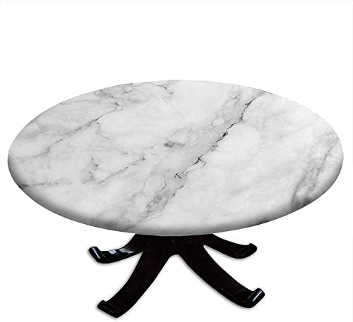 VBTGVE Round Fitted Marble Tablecloth, Granite Surface Motif Sketch Nature Effect and Cracks Antique Style Image, Elastic Edge, Waterproof and wipeable Table Cover, Fit for 48" Table, Grey Dust White