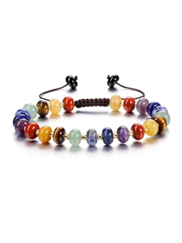 Jovivi 7 Chakra Gemstone Beaded Bracelets for Women Colorful Natural Healing Crystals Stone Bead Bracelet Adjustable Macrame Handmade Summer Jewelry Gifts