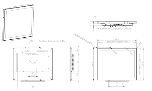 Image of 17 Inch Open Frame Capacitive Touchscreen Monitor - 1280x1024 Resolution 5:4 SXGA 300 Nits LCD LED Display - for VESA Panel Mount Kiosk Automation POS Vending HMI and Industrial Signage