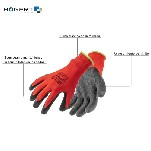 Miniatura 5 de Högert Technik Roder Guantes De Protección Recubiertos De Látex, Rojo Negro, Talla 9, Alta Resistencia A La Abrasión, Agarre Flexible, Ideales Para Trabajos De Montaje Y Mantenimiento De Precisión