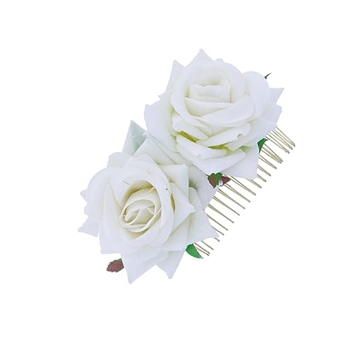 CANIGHT 花の髪の櫛 ヘアコーム wedding rosarium bridear ダンサー 花ビッグシュシュ 花柄 髪型 髪飾り 花の櫛 バラのヘアアクセサリー Beige