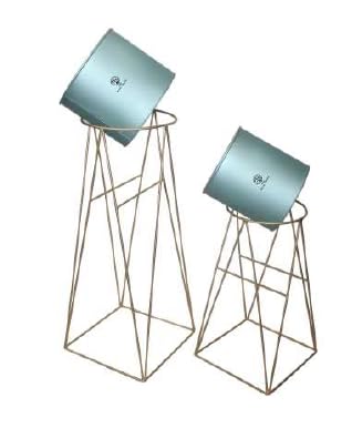 Image of Decent Home Decor Iron Metal Indoor Out Door Bedroom Home Office Planter Pot Tall Stand with Planter for Living Room, Balcony Flower Pot Stand Set of 2 (Silver Blue)