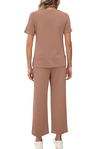 Image of XIEERDUO Women's Side Slit Lounge Sets 2026 Fashion 2 Piece Travel Outfits Cozy Loungewear Wide Leg Tracksuits S-3XL