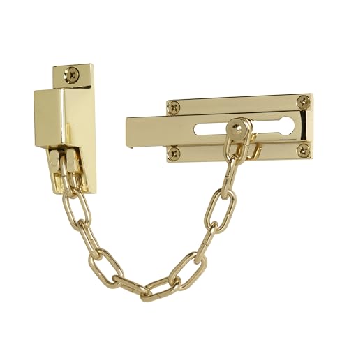 XFORT Polished Brass Locking Door Chain, Front Door Security Chain with External Key Unlocking Mechanism.