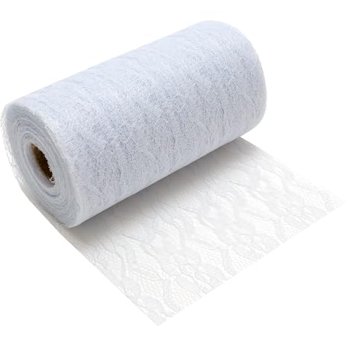 100%Mosel Bieżnik na stół z białej koronki (15 cm x 25 m) - Delikatny bieżnik z koronki - Elegancka dekoracja stołu na wesele i chrzest, dekoracja świąteczna na specjalne okazje