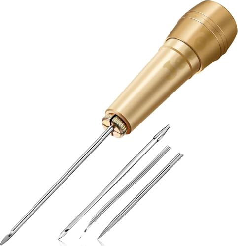 Image of Jasol 3-Piece Canvas Leather Sewing Awl Needle Set with Copper Handles and Metal Needles for Leather Crafting, Shoe Repair