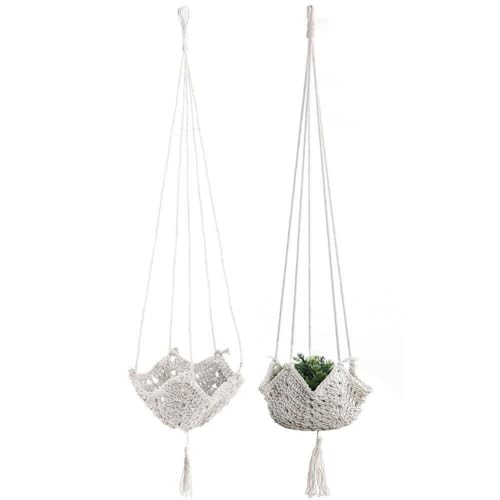 Cintre de plante en macramé : panier de fleur suspendu tissé main durable - 2