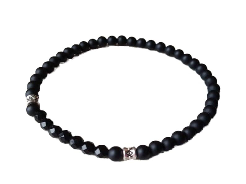 Bracelet onyx noir 6mm en pierres naturelles facettées et lisses stbr-03622