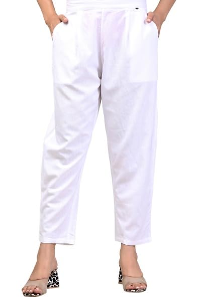 Image of Women Elastic Waist Regular Fit Casual Cotton Trouser Pants
