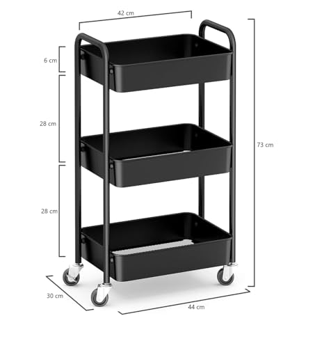 Image of KRISHYAM 3 Tier Metal Rolling Cart with Wheels, Rolling Utility Cart Storage Organizer with Hooks, Easy Assemble for Kitchen, Bathroom, Living Room, Office, Nursery, Garage (3-Layer Square)