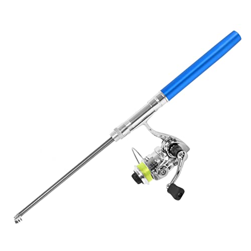 Fishing Rod and Reel Combos, Pocket Fishing Pole with Reel Wheel Retractable Aluminum Alloy for Sea Rock Stream River Boat Raft Ice Fishing (Blue)