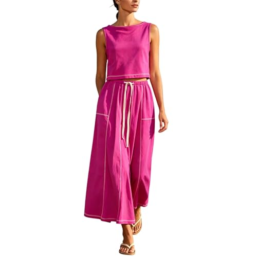 Tenue d'été 2 pièces femme avec débardeur et pantalon large fluide à poches