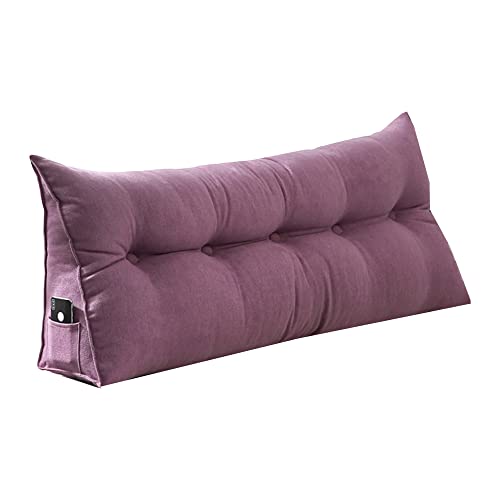 Almohada triangular púrpura para respaldo de lectura para cama, sofá con funda extraíble, almohada de apoyo lumbar para dormitorio, lectura, 200 x 50 x 20 cm