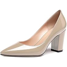 Zamikoo Womens Chunky Heel Pumps Pointy Toe Slip On Classic High Heel Shoes 3.35 Inches
