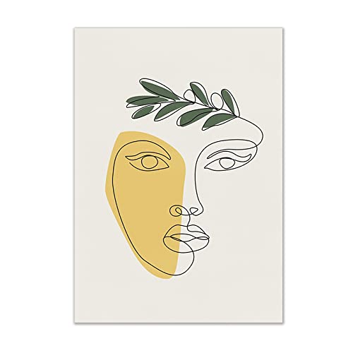 Peinture murale beige vert salon triptyque géométrique moderne - 4