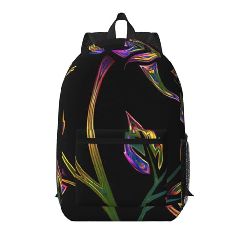 Sac à dos d'école léger EdWal noir et doré style fleuri pour homme et femme taille unique