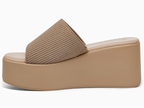 Image of Coutgo Womens Platform Slides Sandals Square Open Toe Slip On Elastic Band Casual Lightweight Wedge Shoes