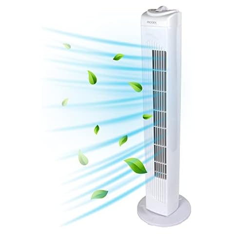 Prodex PX5229W Oscillating Tower Fan, 29 Inch, 3 Speed Settings, Bladeless Design, White Cover