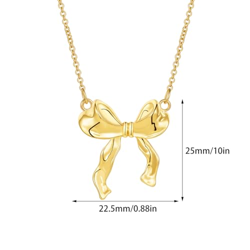 Bow Necklace for Women 14K Gold Plated Bowknot Dainty Bow Pendant Chain Necklace Fashion Jewelry Gifts