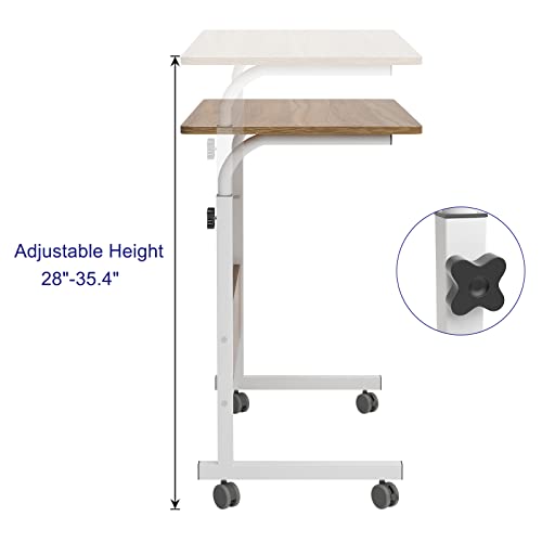 Dlandhome Rolling Desk Mobile Standing Desk Mobile Side Table 23.6 Inches W/Wheels Adjustable Movable Portable Laptop Computer Stand For Bed Sofa,(23.6 Inch, Oak) #TOP1