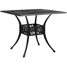 Patio Table Black 35.4" x 35.4" x 28.7" Cast Aluminum Umbrella Hole Outdoor Furniture for Garden, Patio, Balcony, and Terrace