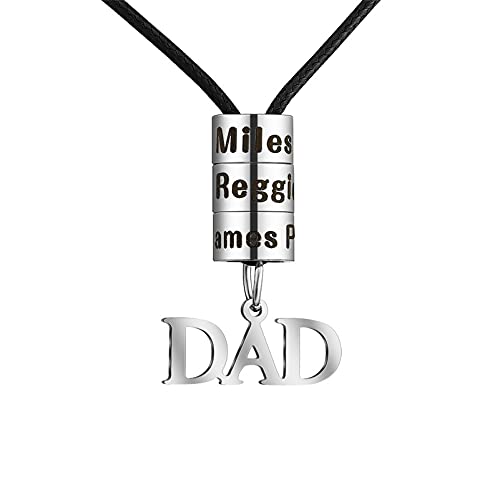 Bauma Auto Personalized Name Necklace For Men Dad Necklace Engraved Initial Name Beads Charm Necklace For Men Customized Family Names Necklace For Dad Grandfather Birthday (Silver-1, 6 Beads) #TOP8