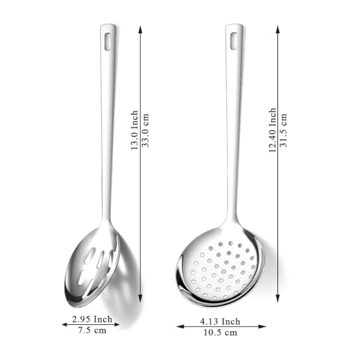 Berglander Slotted Spoons for Straining 2 pcs 13", Stainless Steel Kitchen Spider Strainer Skimmer Ladle for Straining Pasta/Cooking/Frying, Metal Kitchen Utensils Pasta Spoon by Berglander - Image 2