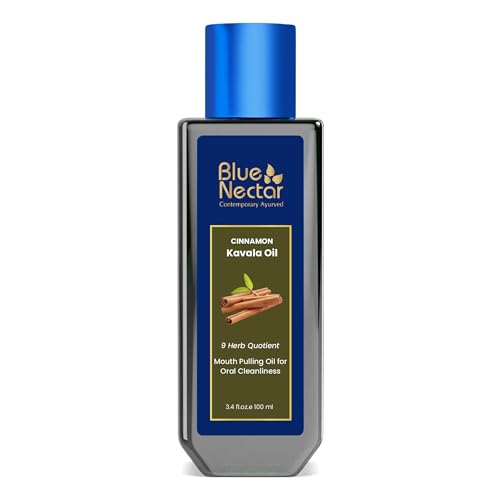 Blue Nectar Cinnamon Mouth Pulling Oil for Kavala Gandusha Oral Hygiene Ritual | Ayurvedic Mouthwash for Fresh Breath,Daily Oral Care & Helps Maintain Fresh Gums (9 Herbs, 100ml)