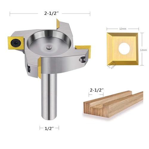 Image of SpeTool Nickel Plating CNC Spoilboard Surfacing Router Bit 1 /2 inch Shank 2-1 /2 inch Cutting Diameter, 4 Wings Coated Carbide Insert Slab Flatting Router Planer Bit Wood Planing Bit Woodworking Tools