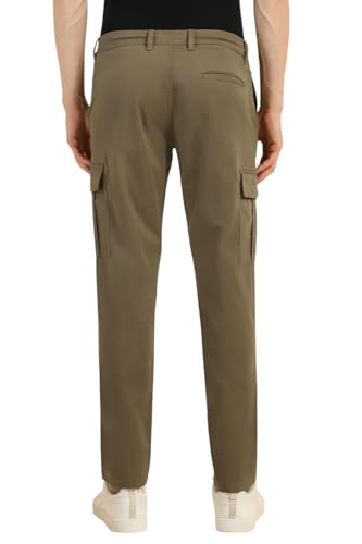 Image of Allen Solly Men's Solid Cargo Pants | Regular Fit | Multi-Pocket Design | Travel & Outdoor Wear
