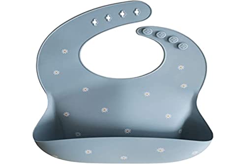 Image of mushie Silicone Baby Bib | Adjustable Fit Waterproof Bibs (White Daisy)