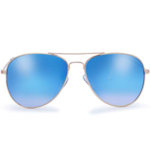Image of The Fresh Classic Aviator Sunglasses for Men Women, Metal Frame Mirror Lens, Pilot Style, Includes Cleaning Cloth, Pouch