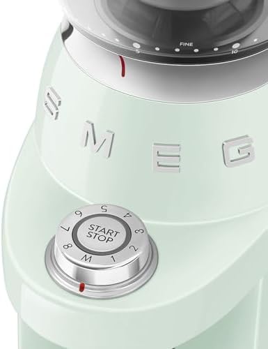 SMEG CGF03 Burr Coffee Grinder, Electric Conical Burr Grinder with 15 Grind Settings, 8 Presets, 240g Bean Hopper, Espresso, Moka & Drip Coffee Grinder, 50’s Retro Style (Pastel Green) - 4
