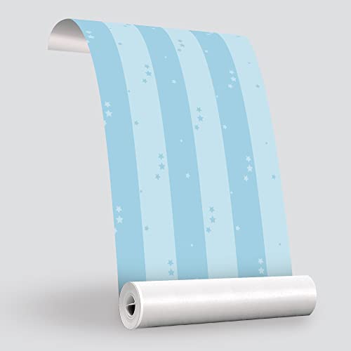 Papel De Parede Adesivo Infantil Listrado Azul Quarto De Menino Star