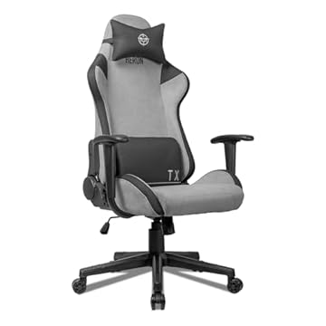 Cadeira Gamer TGT Heron TX, Acabamento em Tecido, Espuma Moldada, Almofadas para Lombar e Pescoço, Suporta até 130kg, Encosto Reclinável, Braço Fixo, Preto e Cinza, TGT-HRTX-FB02