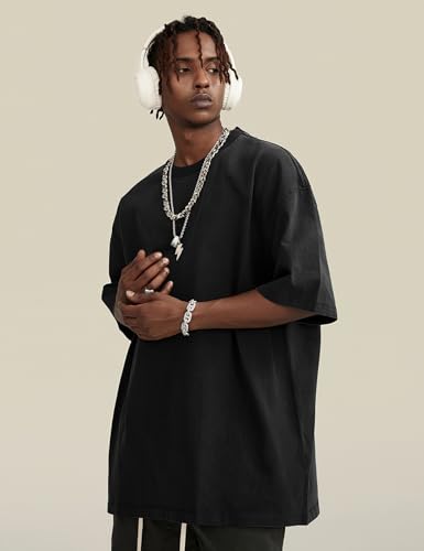 Image of Ogfao Mens Oversized T-Shirts Heavyweight Unisex Cotton T Shirts Baggy Loose Fit Basic Tees Plain Tshirts