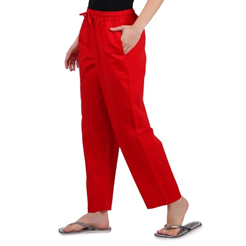 Image of Happy Bunny Parallel Pants for Women 100% Cotton Ankle Length Trousers Regular Fit with Elastic Drawstring Stylish & Pockets Casual Formal Wear for Office & Home