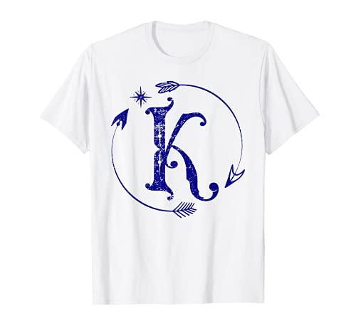 Iniziale K Monogramma Boho Retro Vintage Grafico Nome Lettera K Maglietta