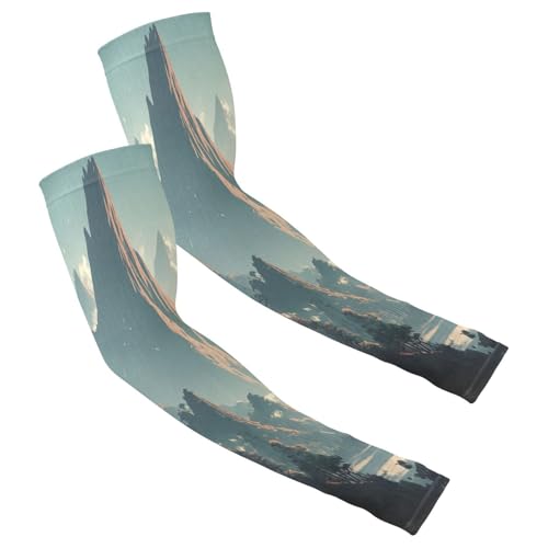 MAOBLYR Landscape Mountains Arm Sleeves for Men Women Sun Protection UV Compression Sleeves Breathable Sweat Wicking Sports Arm Covers for Golf Cycling Driving Fishing, Tattoo Cover Up