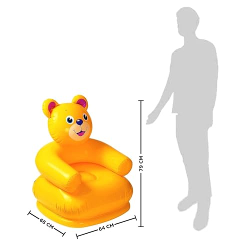Image of Happy Animal Inflatable Chair for Kids | Portable & Foldable PVC Air Sofa Seat for Toddlers | Cartoon Animal Design Chair for Boys & Girls (Yellow)