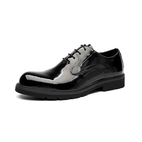 Men's Comfort Patent Leather Lug Sole Dress Oxfords Classic Lace-Up Non-Slip Chunky Heel Shoes for Business Office Daily